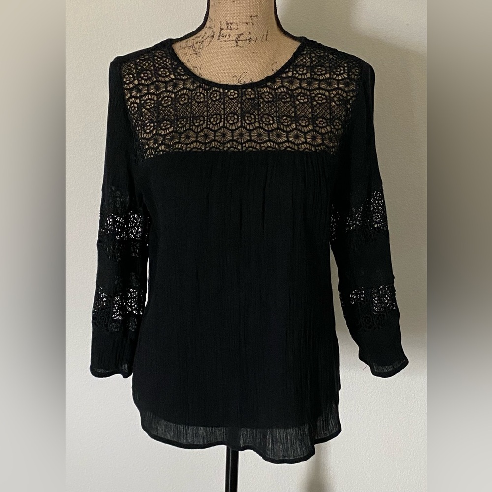 Old Navy Cotton Black Lace Detail Blouse, Sz M